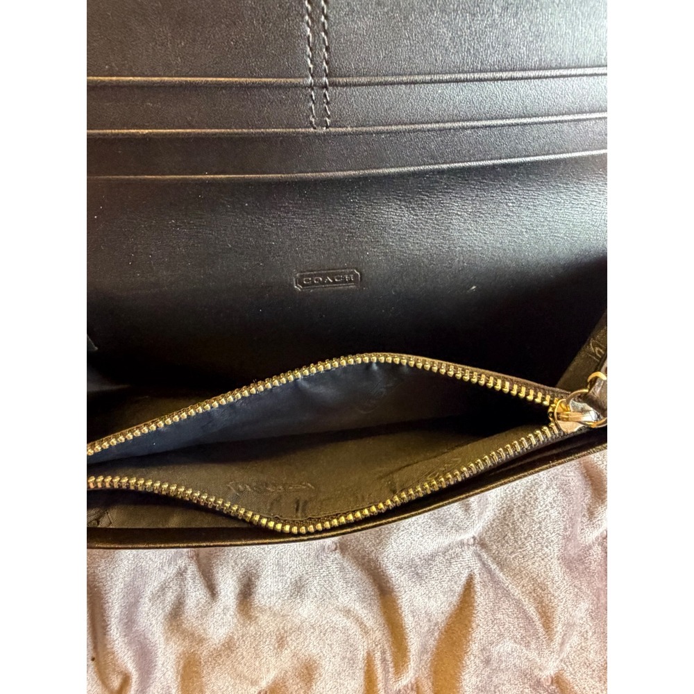 Coach Signature Jacquard Slim Envelope Long Wallet Black Leather Trim Snap Close - Picture 8 of 8